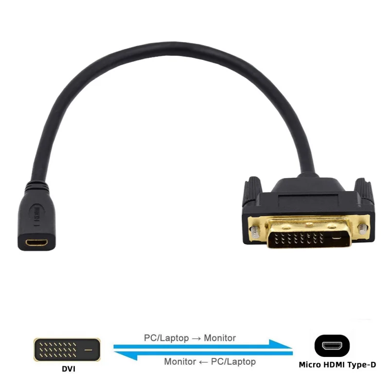 

DVI-D 24+1 Male to Micro HDMI 1.4 Type-D 4K Female Extension Cable for Computer HDTV Graphics Card UHD 20CM