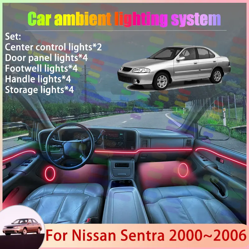For Nissan Sentra 2000~2006 B15 MK5 5th 2001 2/18 in 1 Car Atmosphere Light Lamp RGB Shade Ensemble Streamer Atmosphere Set Auto