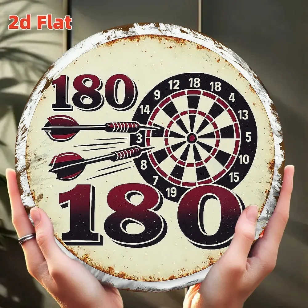 20cm Dart Game Scoreboard - 2D Flat Metal Wall Art with Numbered Sections 10-20, Arrow & Bullseye, Durable
