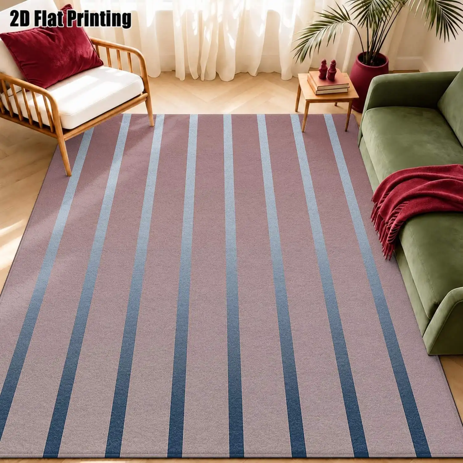 1Pc 2D Printed Carpet: Pink&Blue-Grey Geometric Striped, Nordic/Instagram-Style, Modern Minimalist Home Decor Floor Mat, Machine Washable, Multi-Size, Suitable for Entrance/Dining/Foyer/Bedroom/Living Room