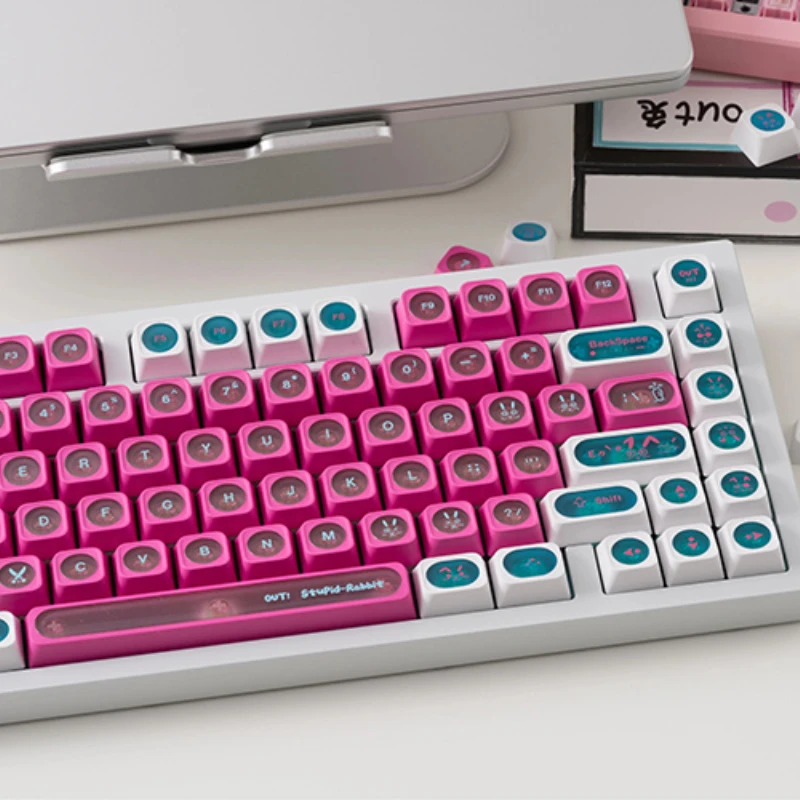 Rosa Kaninchen transparente Tastenkappen Set PBT Sublimation Kirschprofil Tastenkappen für mechanische Tastatur benutzerdefinierte süße Tastaturkappen