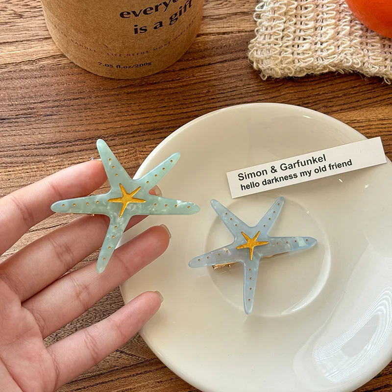 Summer Beach Blue Star Hair Clip Women's Stylish Side Bangs Forehead Accessory Trendy Headpiece