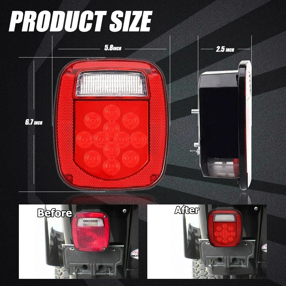 2pcs 39 LED Tail Lights Stop Reverse Rear Brake Turn Light Waterproof Lamp for Jeep Wrangler TJ CJ 76-06