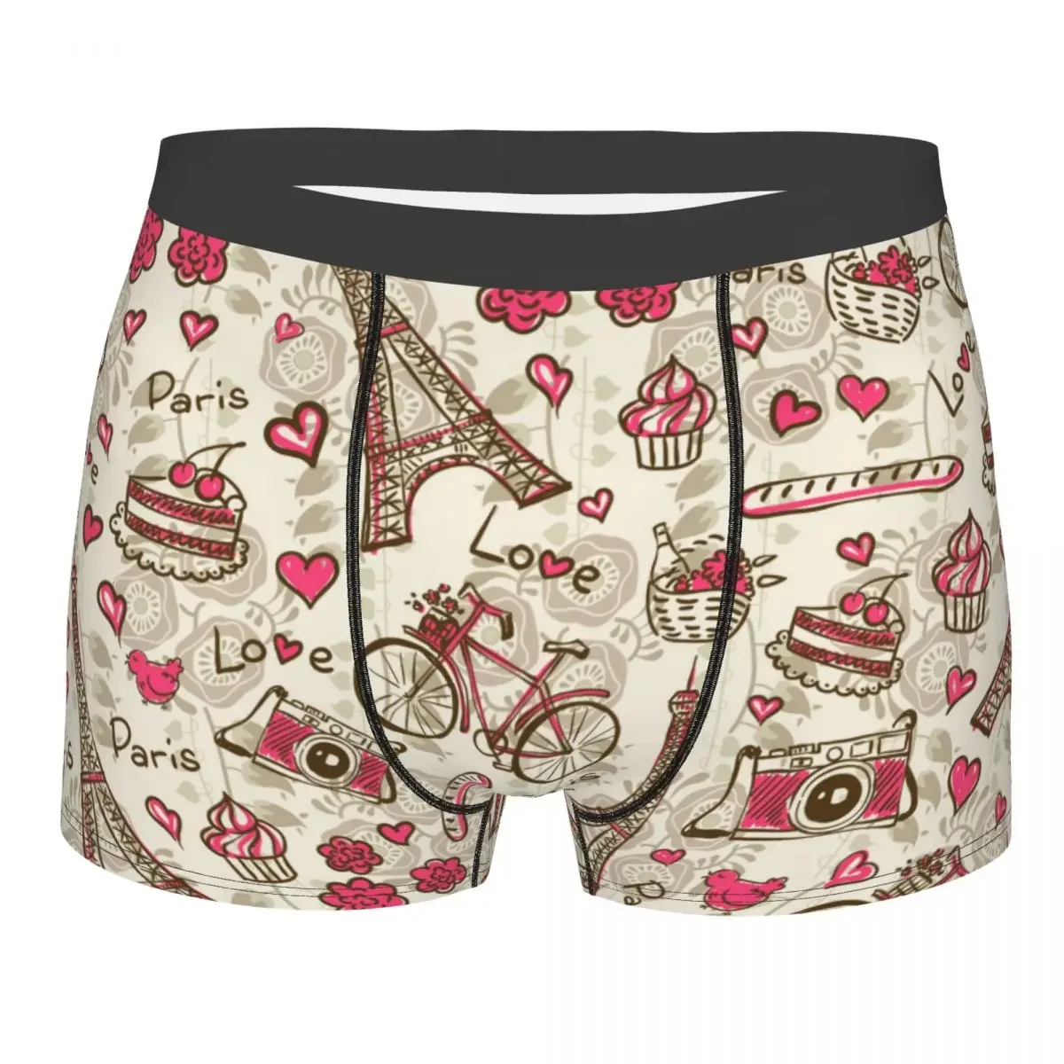 Boxer hombres pantalones cortos ropa interior masculina Vintage París amor con la Torre Eiffel y corazones Boxershorts bragas calzoncillos hombre Sexy