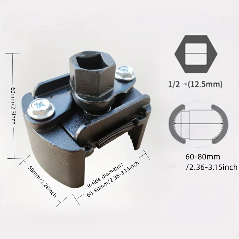 Uniwersalny klucz do filtra oleju z regulacją, dwu-szczękowy, zakres 60-80 mm, narzędzie do demontażu filtra do konserwacji samochodów.
