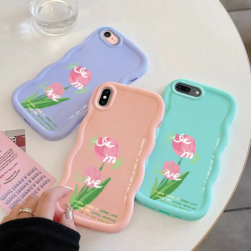 Love Flower Macalong Phone Case for iPhone 7 8 PLUS SE 2020 2022 X XS MAX Soft Coque Wavy edged Shockproof Cover