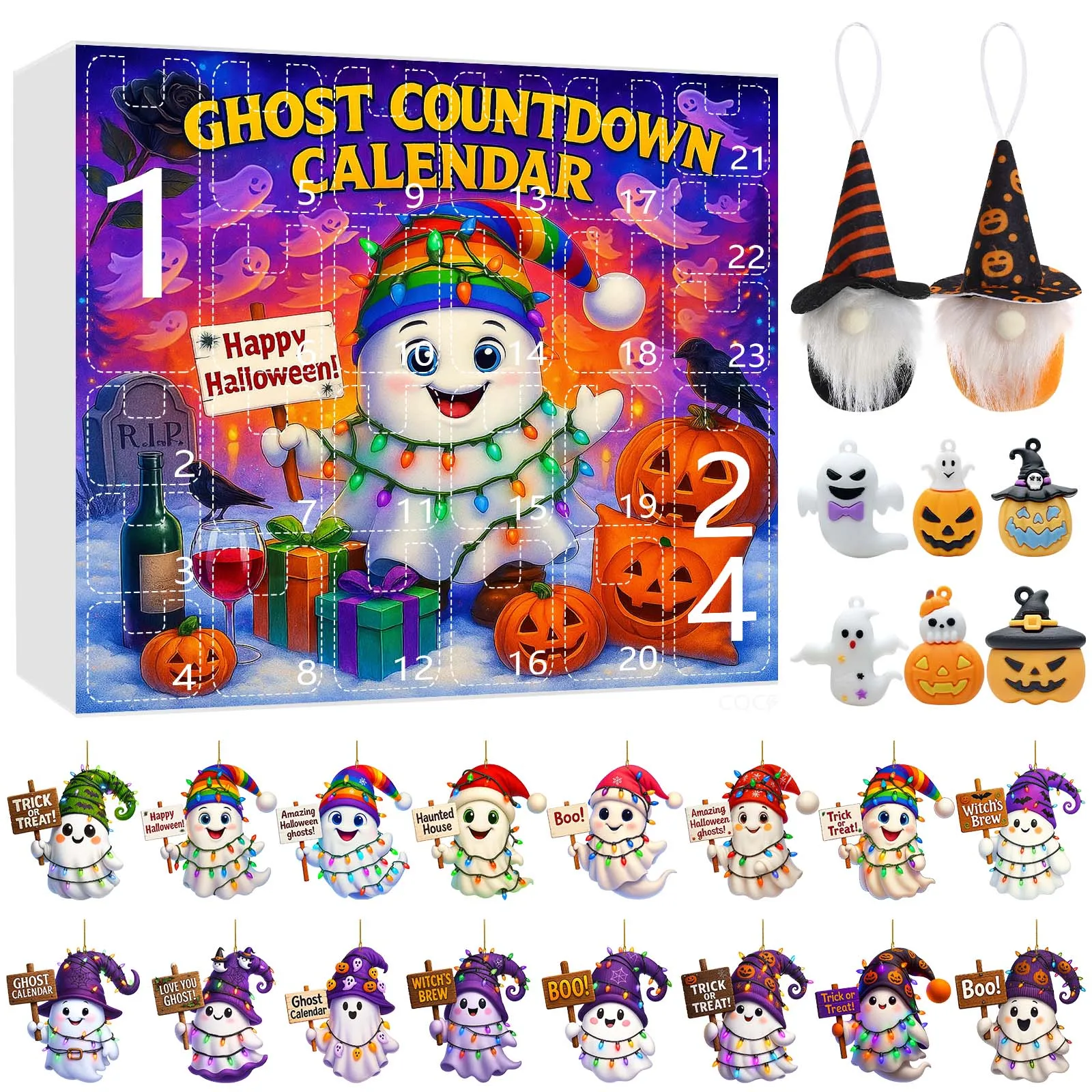 ชุดตัวจับเวลาภาพสำหรับเด็ก ชุดปฏิทินนับถอยหลังวันฮาโลวีน 24 วัน ของเล่น 2 มิติ รูปทรงกาแฟขนาดเล็ก พร้อมตัวจับเวลา