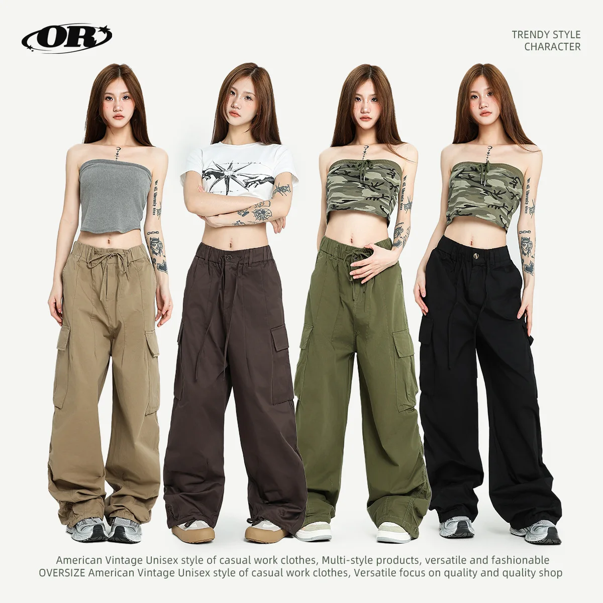 OR FL Cleanfit American Retro 100 Cotton Women Cargo Trousers Women's Staraight Trendy Brand Versatile Wide Leg Pants Y2k Slacks