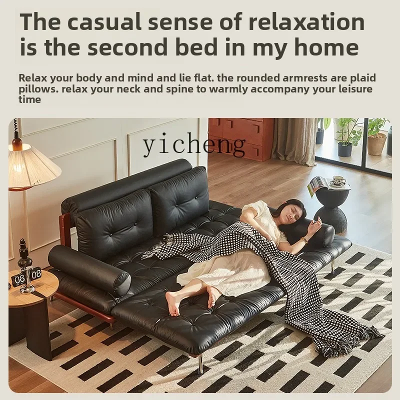 ZC medieval solid wood sofa bed folding dual-purpose living room retro sofa simple retractable push-pull bed