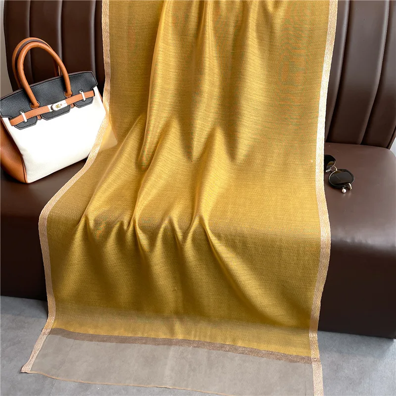 Modischer Luxus Einfarbiger Langer Seidenschal für Damen Weicher Glatter Schal Kopftuch Hijab Outdoor-Schal Langer Umhang Strandtuch – Detail 6