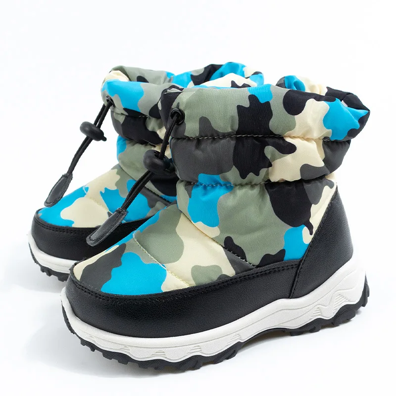 Children Winter Snow Boots Boys Waterproof Camouflage Cotton Shoes Kids Plus Plush Warm Boots
