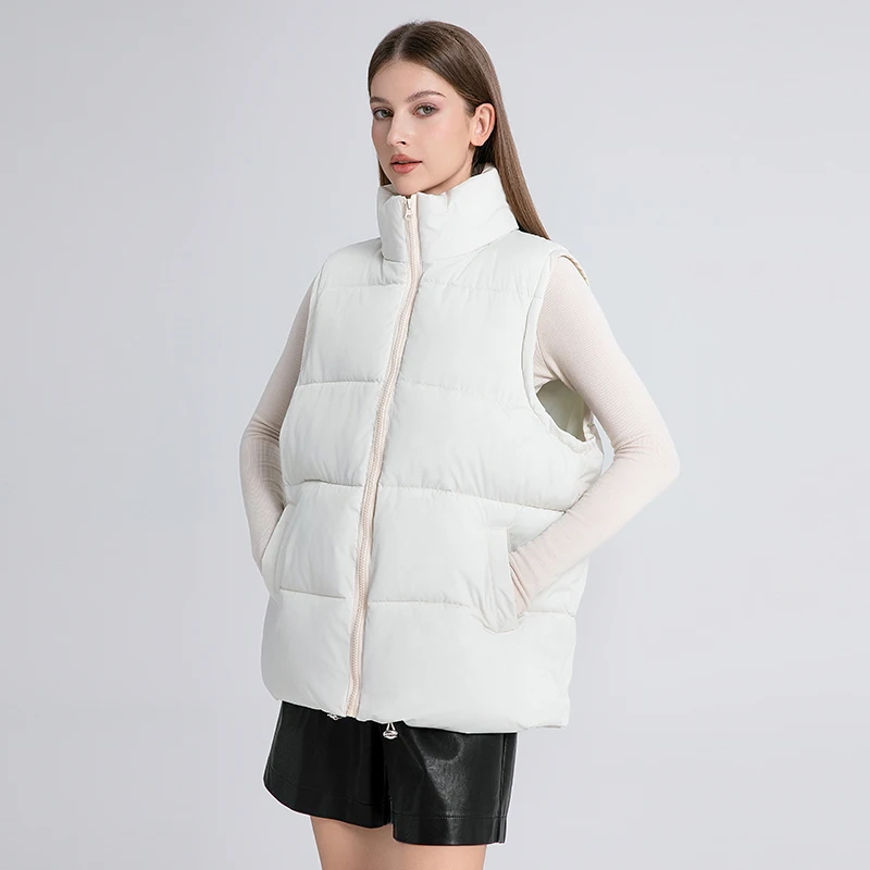 Colete Puffer feminino sem mangas, jaqueta de algodão sólido, gola acolchoada, casaco de inverno