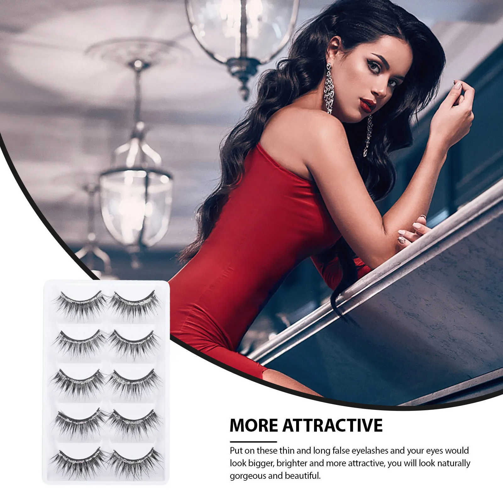 5 أزواج من الرموش الصناعية المتلألئة، إكسسوار مكياج ناعم طبيعي، رموش من الألياف الاصطناعية للنساء، رموش مزخرفة كثيفة وخفيفة الوزن #5
