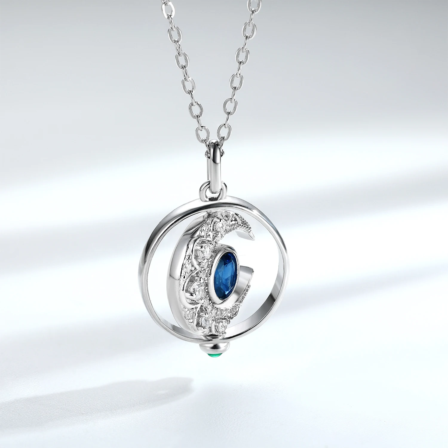 YBO Fashion Women Pendant Necklaces Luxury White Shell Natural Sapphire Moon Shape Clavicle Chain 925 Sterling Silver Jewelry