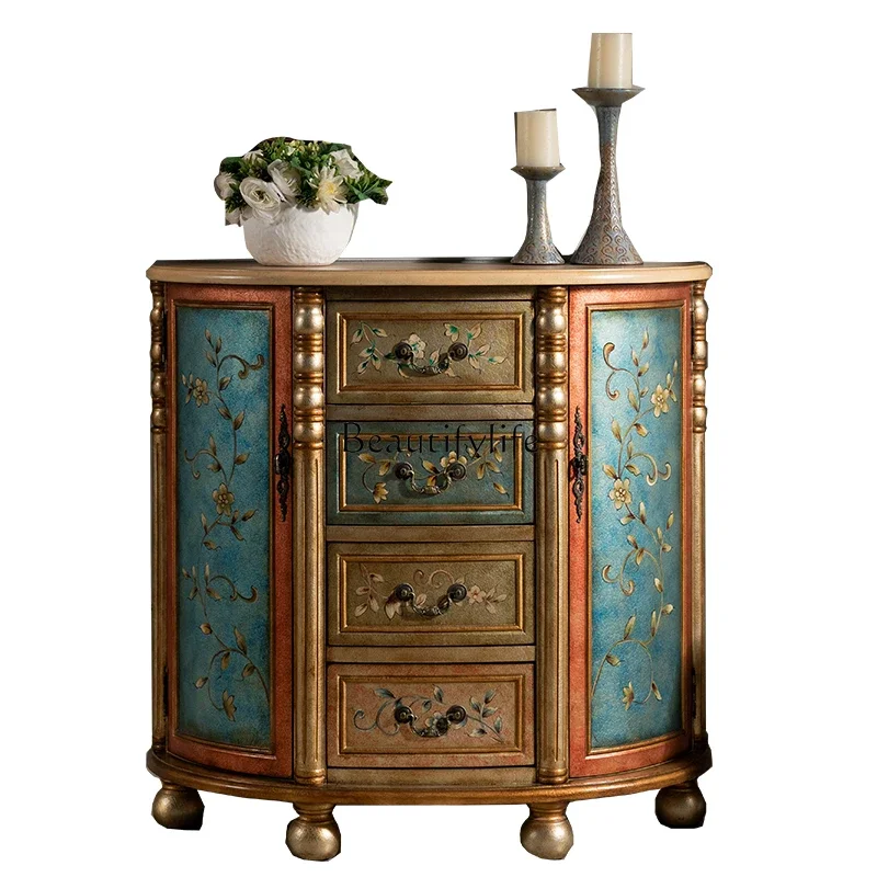 

ls 27American European retro solid wood painted entrance, chest semi-round entrance