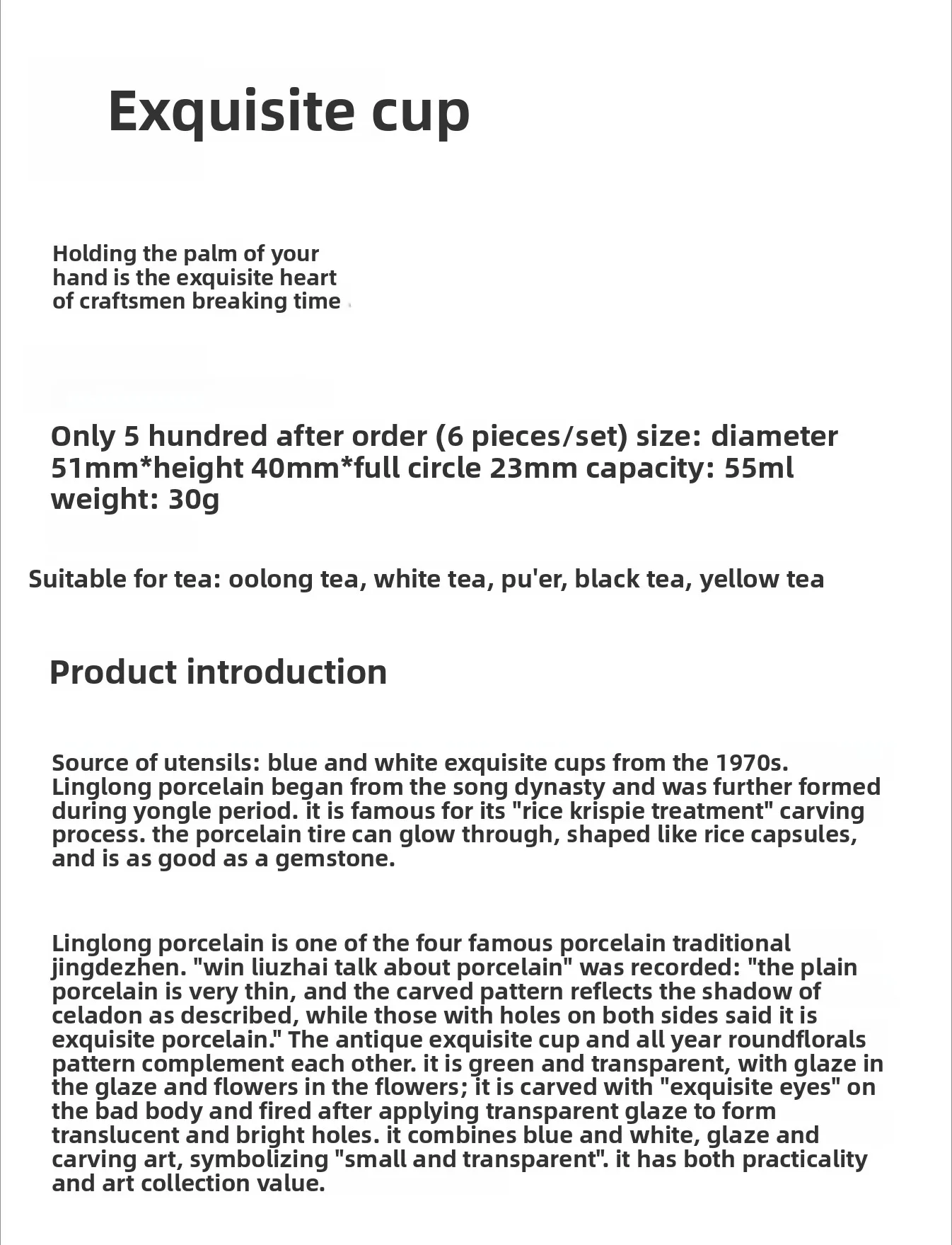 Tazza da tè Linglong Kung Fu blu e bianca, tazza da degustazione del tè, set da tè cinese in ceramica di fascia alta