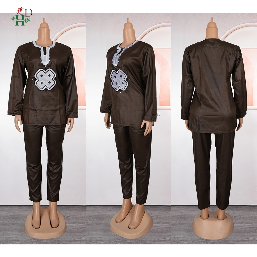 H&D Dashiki Parent Kid Set 2022 African Children Clothing African Women Mother Boy Clothes Embroidery Shirt Pant 2 Piece Suits