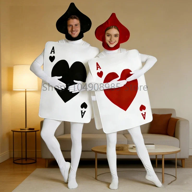 

Couple Funny Poker Card Costume Adult Unisex Black And Red Hearts ACE Cosplay Disguise Outfit Party Fancy Dress
