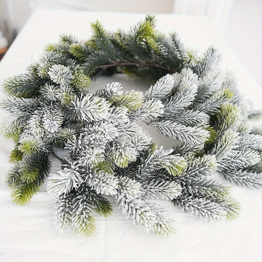 6 Feet LED with Light Christmas Garland Snowy Artificial Cedar Garland for Xmas Winter Holiday Table Runner Centerpiece Decor - Image 5