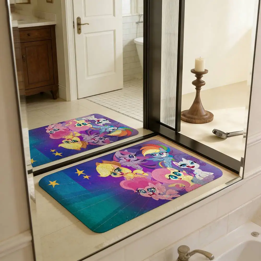 My L-LittleS P-Pony Cartoon Kitchen Mat Nordic Style Bedroom Living Room Doormat Home Balcony Anti-Slip Welcome Rug