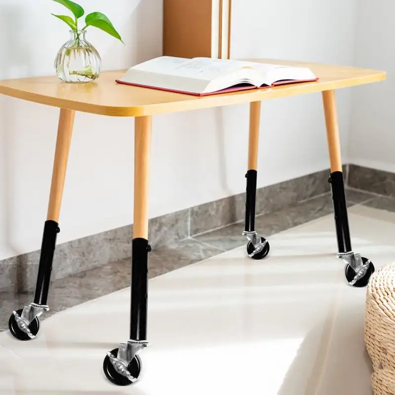 Table Leg Extenders Adjustable Table Height Risers With Wheels 4pcs Leg Risers For Straight/Bent Legs Table Extensions Support