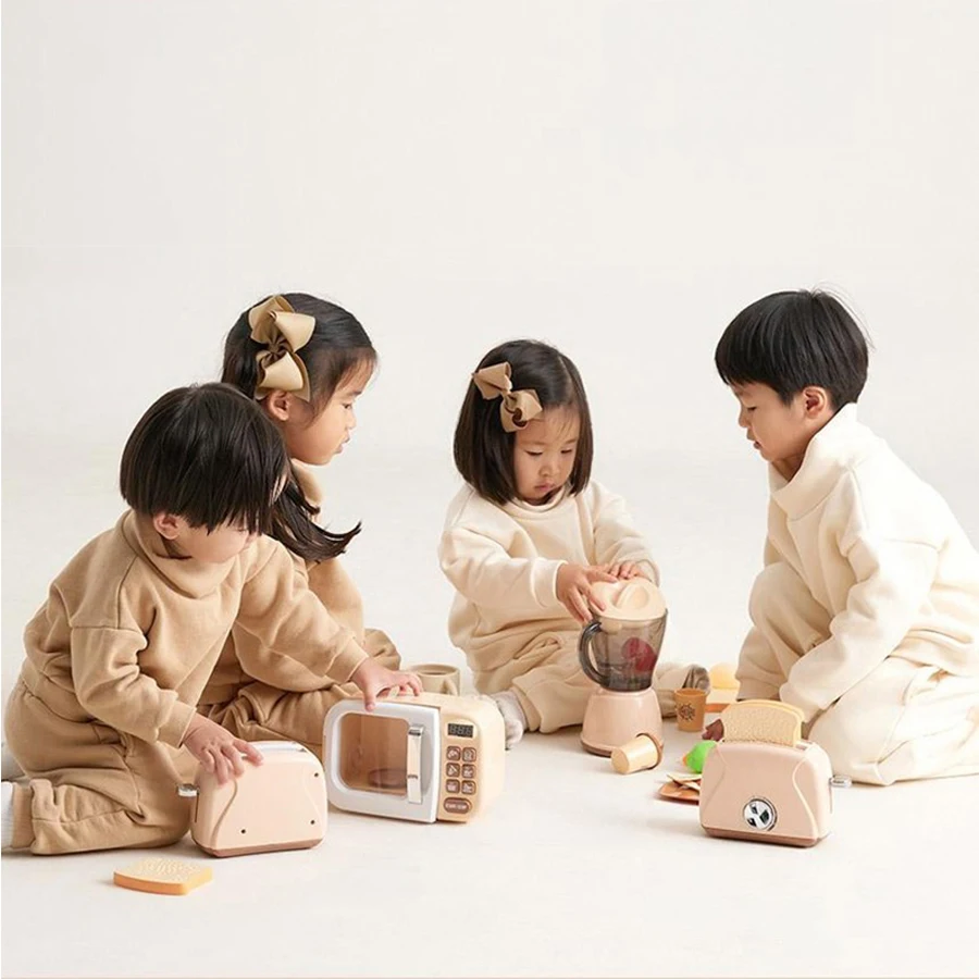 Juego de simulación de electrodomésticos de cocina para niños con horno microondas, cafetera, licuadora, tostadora y lavadora, juguete educativo