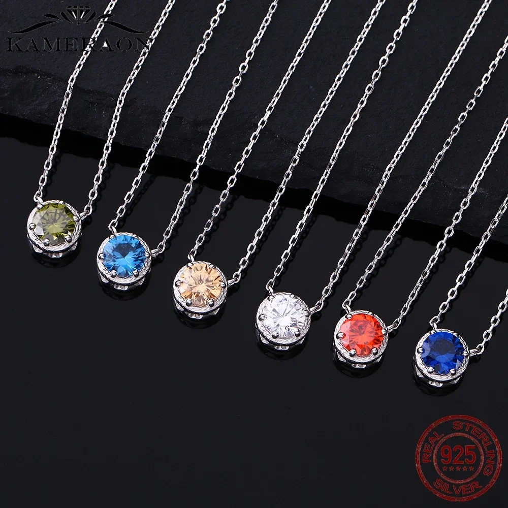 

925 Sterling Silver Birthstone Necklace for Woman 12 Constellation DIY Colourful Zirconia Pendat Birthday Gift Jewelry Wholesale