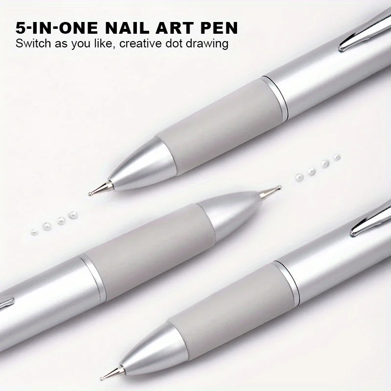 Multifunktionaler Press-Typ-Dotting-Stift, 5-in-1-Nagelkunst-Dotting-Stift, mit 4 austauschbaren Köpfen (mehrere Größen verfügbar)