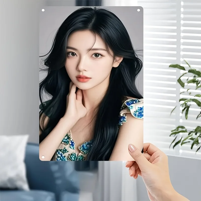 

Rustic Retro Advertising Sign for Home Decor，Vintage Metal Poster - Elegant Woman Portrait in Floral Dress - Durable Iron Wall A