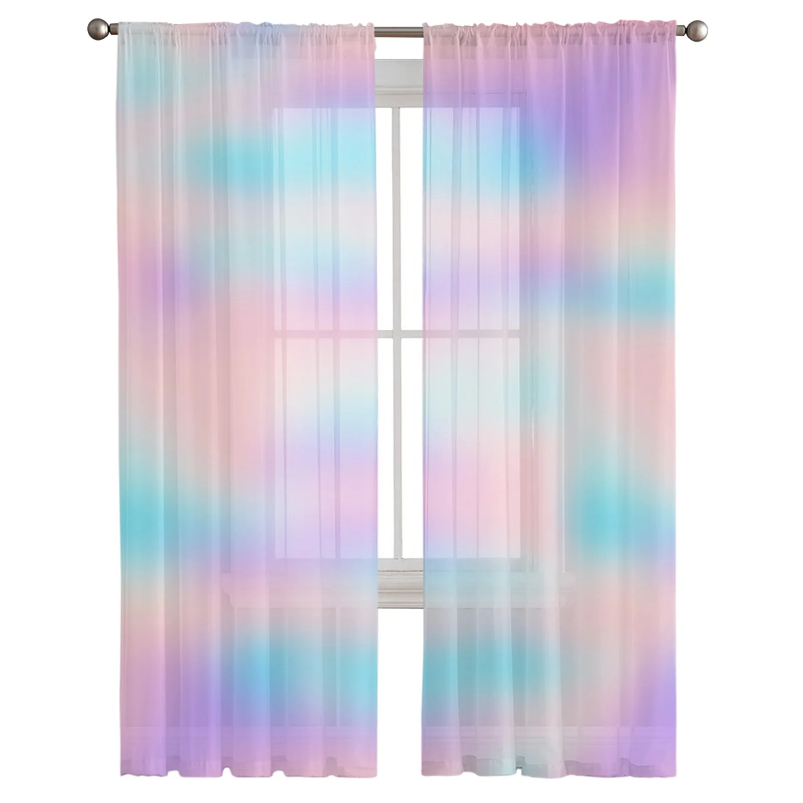 Rainbow Gradient Sheer Voile Curtains Window Tulle Curtains for Living Room Bedroom for Kitchen Curtains Decoration