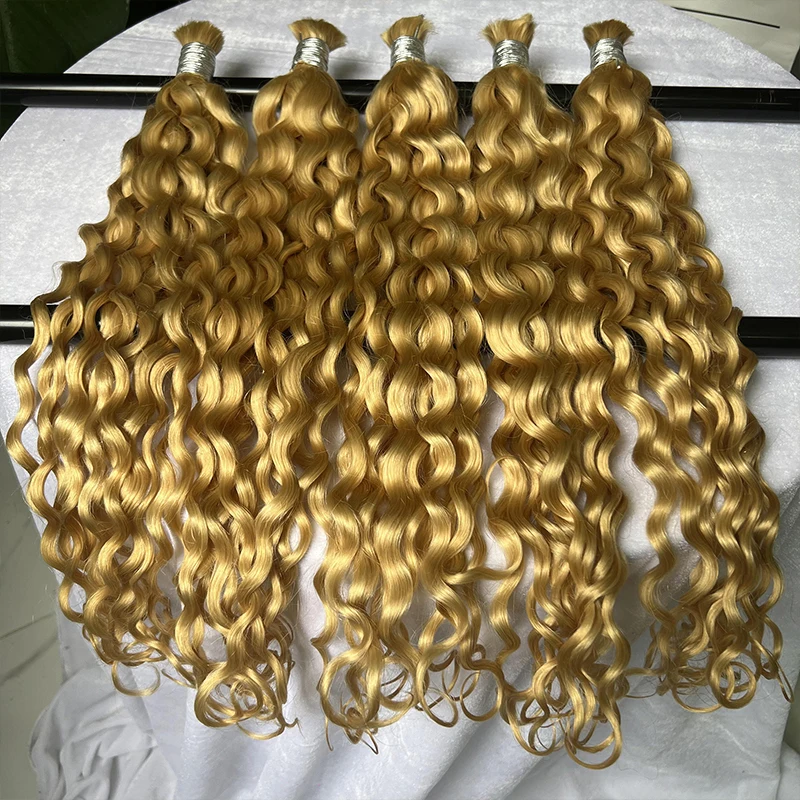 100% Real Human Hair Bulks #613 no Weft Honey Blond Hair Extensions Hair water wave Weaving Hair for Braiding #1B Natural black