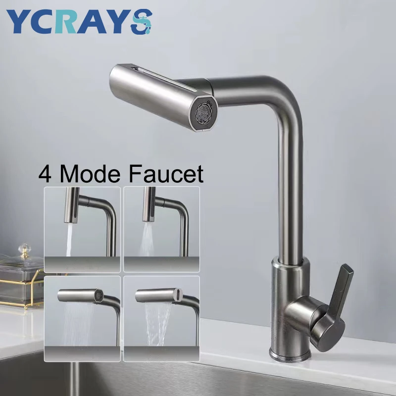 

YCRAYS 4 Mode Black Kitchen Faucet Gray Pull Out Waterfall Stream Sprayer Head Sink Mixer Brushed Nickle Water Tap Accessories