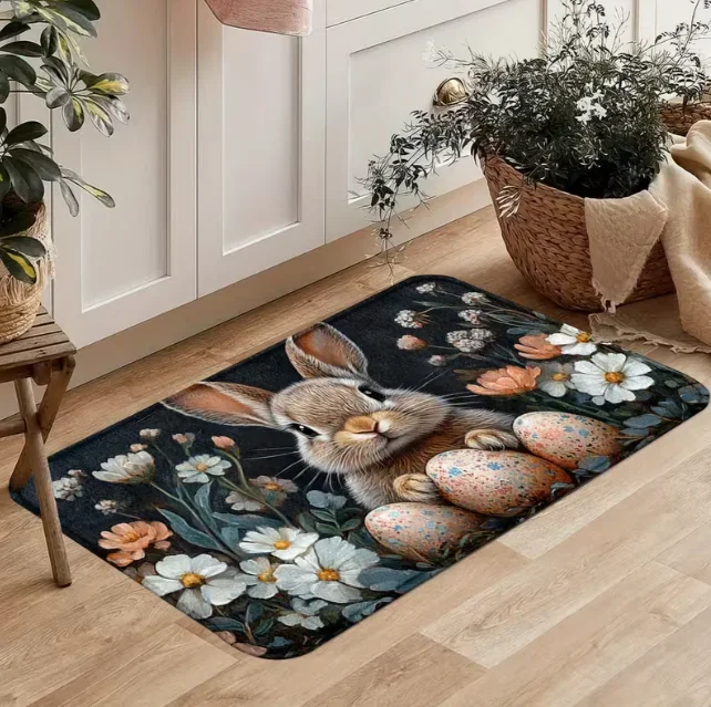 Autumn Rabbit Print Pattern Door Mat and Easter Egg Door Mat Machine Carpet Suitable Bathroom Kitchen Bedroom Office Decoration