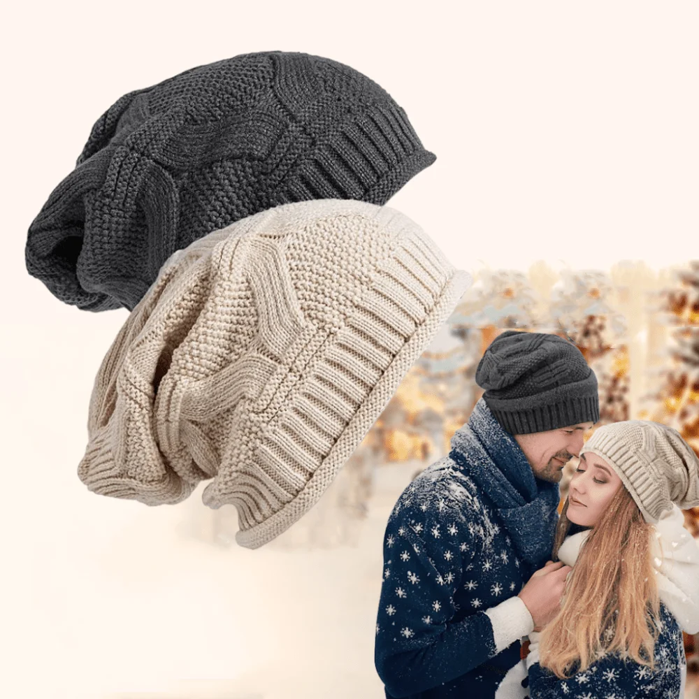 

2 шт. вязаных шапок-бини унисекс, теплые объемные шапки из эластичной вязки для зимы и холодной погоды