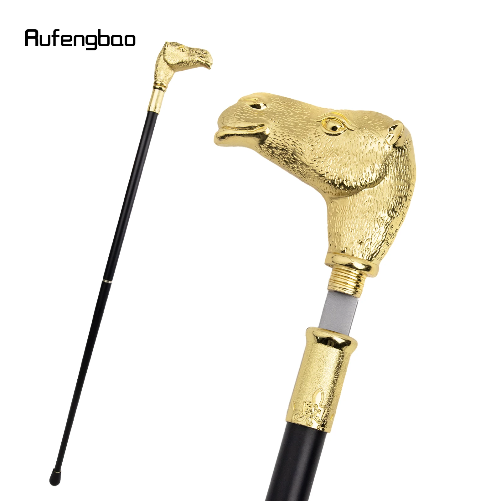 Golden Camel Head Walking Stick With Hidden Plate Self Defense Fashion Cane Plate Cosplay Crosier Performance Stage Cane 93cm