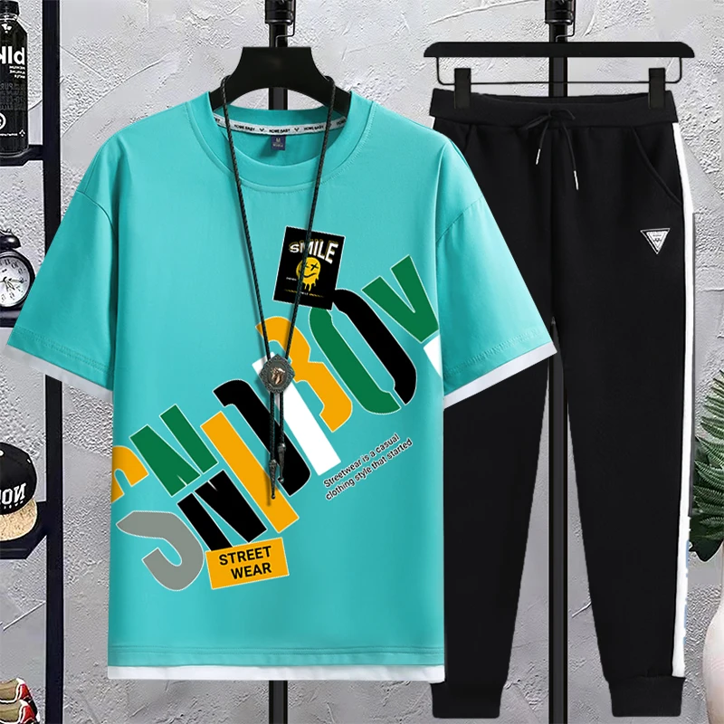

Men's Casual 2-Piece Sportswear Set Streetwear Fashion Tracksuit T-Shirts and Pants Beachwear Summer Sweatshirt T-Shirts Sets