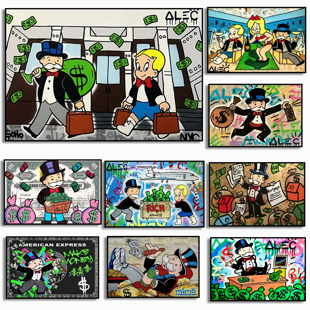 만화 알렉 그래피티 모노폴리 머니 포스터, 캔버스 페인팅, 그래피티 아트, 추상 벽 그림 룸, 홈 데코
