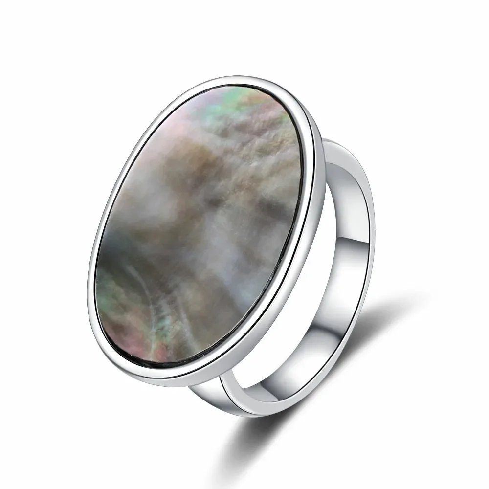 Vintage Natural Shell  Ring 925 Sterling Silver Simple Rings Luxury Fine Jewelry Wedding Gift for Women