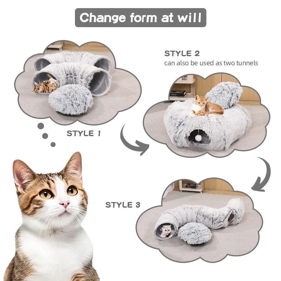 

Cat Tunnel Long Plush Cat Nest Warm Pet Nest Foldable Cat Pass