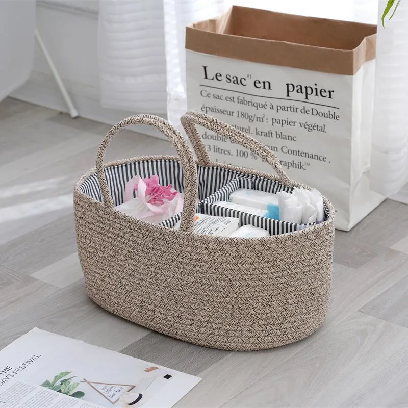 Cotton Washing Basket Garden Style Storage Basket Cotton Rope Woven Basket Clutter Arrangement Storage Baskets