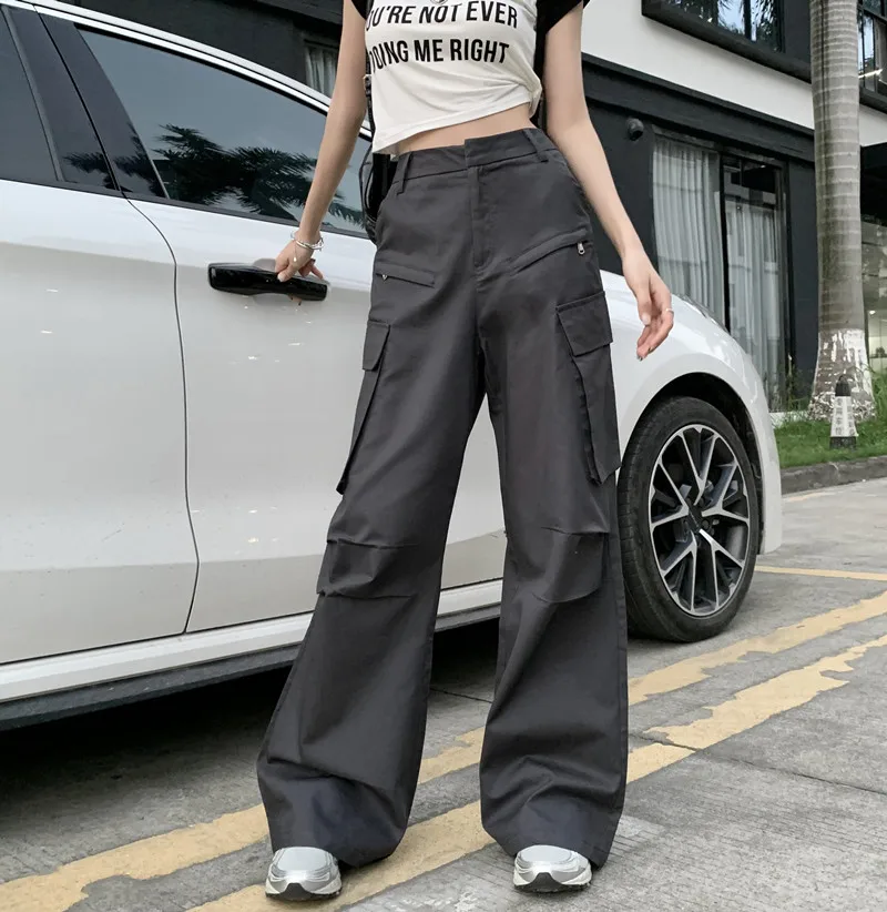 

WCFCX STUDIO American Style High Waisted Solid Color Straight Leg Pants 2023 New Parachute Pants Casual Streetwear