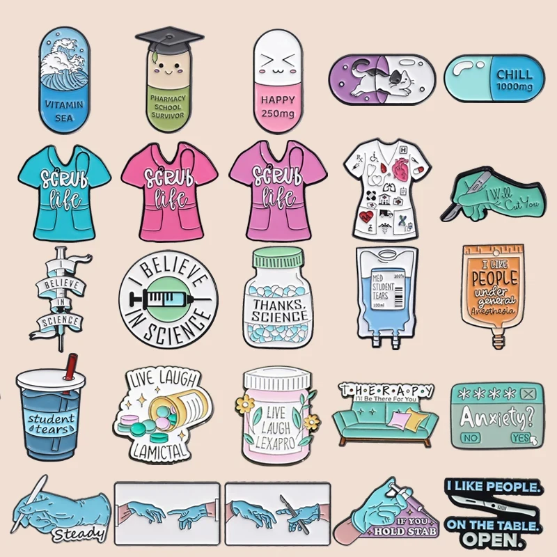 Happy Love Pill Enamel Brooch Medical Items Collection Syringe Badge Lapel Pin Hospital Doctor Nurse Wholesale Gift For Student