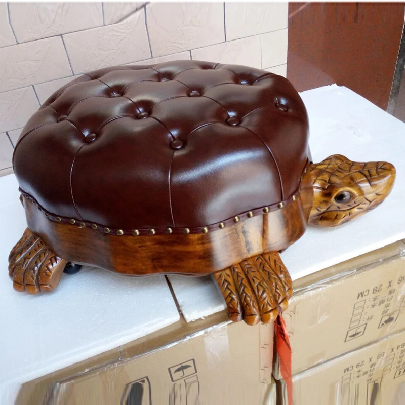 European Solid Wood Leather Turtle Stool American Solid Wood Leather Cartoon Stool Chair Home Furniture Living Room