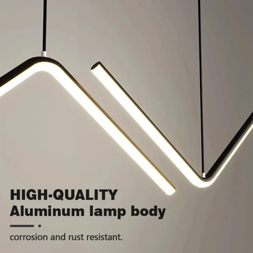 LED Line Pendant Light Black Gold Aluminum Room Decor Droplight Remote Dimming Dining Living Room Kitchen Office Chandelier
