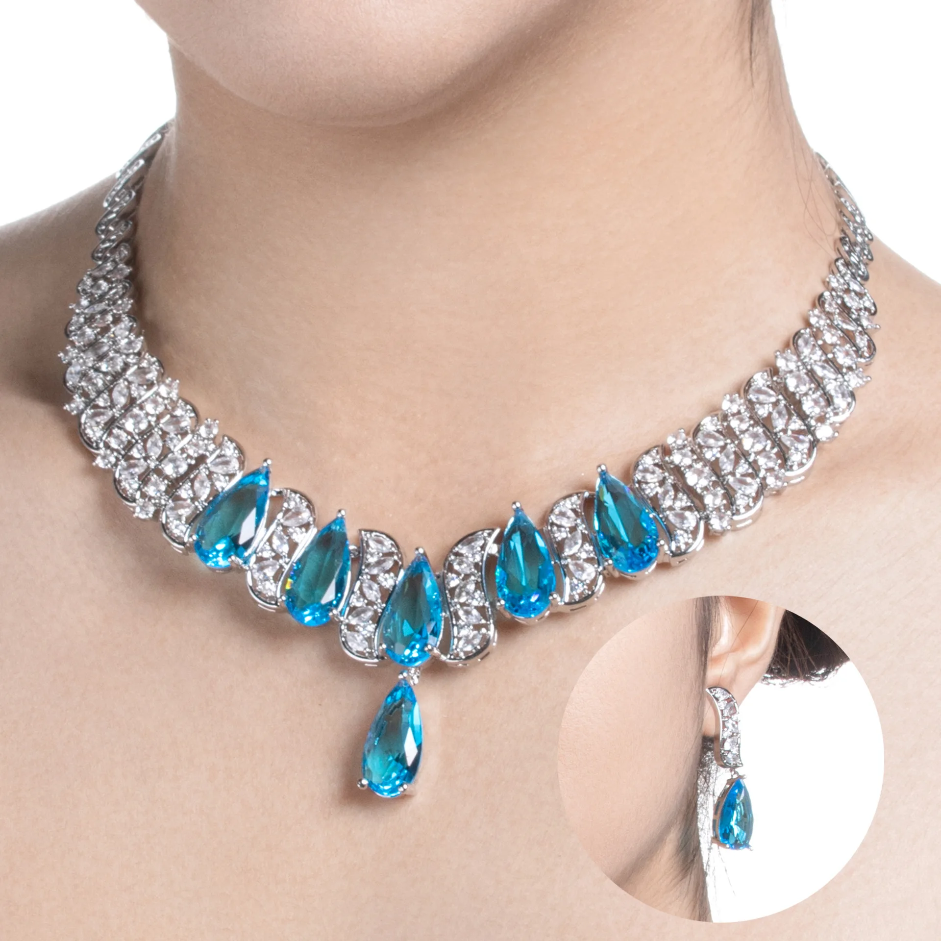 

New Luxury 2pcs Bridal Zirconia Jewelry Sets for Women Nigeria Wedding Neckalce Earring Set Costum Jewelry