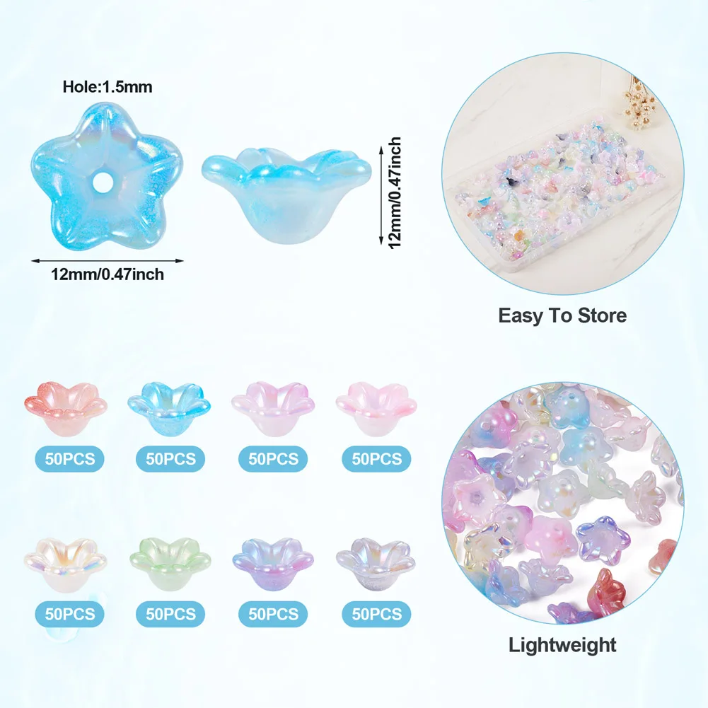Pandahall 400Pcs Opaque Acrylic Flower Bead Caps 5-Petal Floral Bead Spacer for Jewelry Making DIY Necklace Bracelet 12x12x6mm