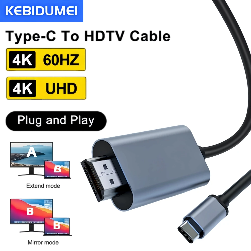 

4K 60 Гц 30 Гц HD-кабель для преобразования видео типа C в HDMI с тем же экраном ТВ Компьютер 2-метровый кабель для проекции экрана для iPhone 15