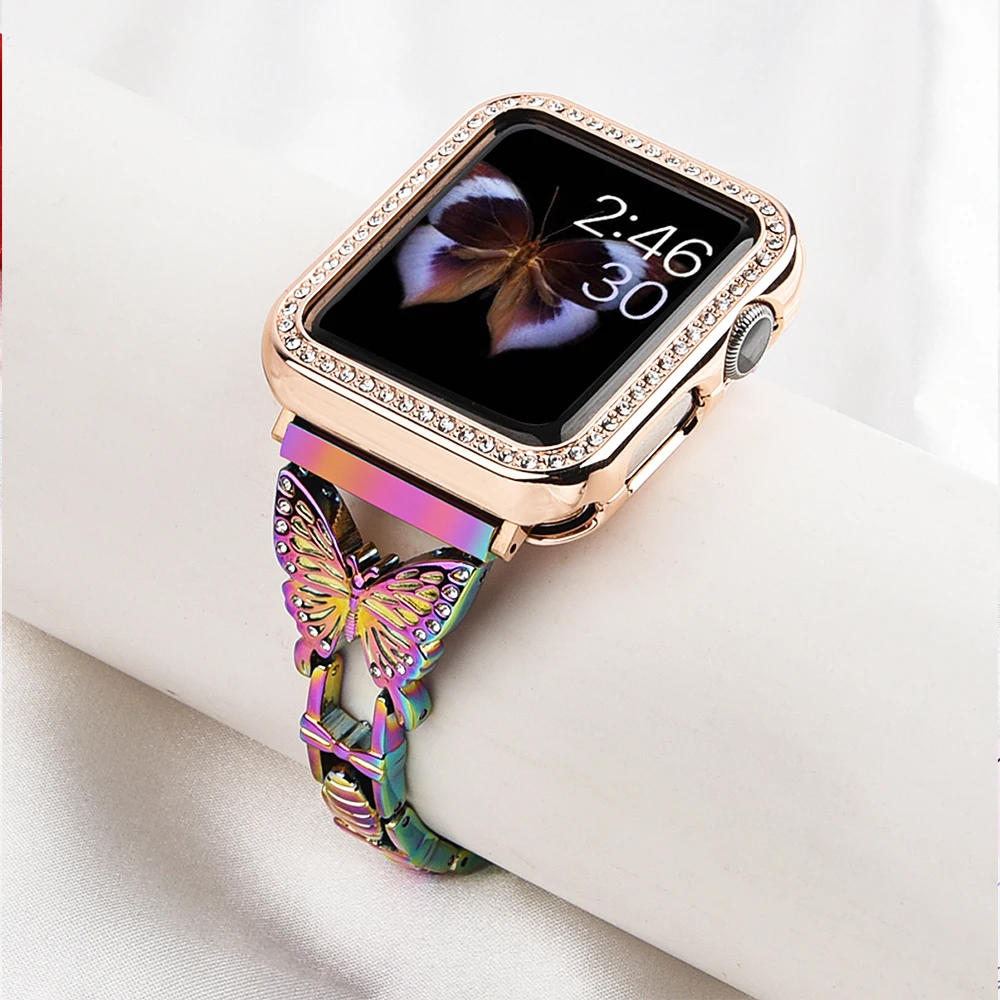 Women's Strap for Apple Watch 45mm 41mm 44mm 40mm Metal Chain Small Butterfly Stainless Steel Wristband for iWatch 8 7 6 5 4 3SE