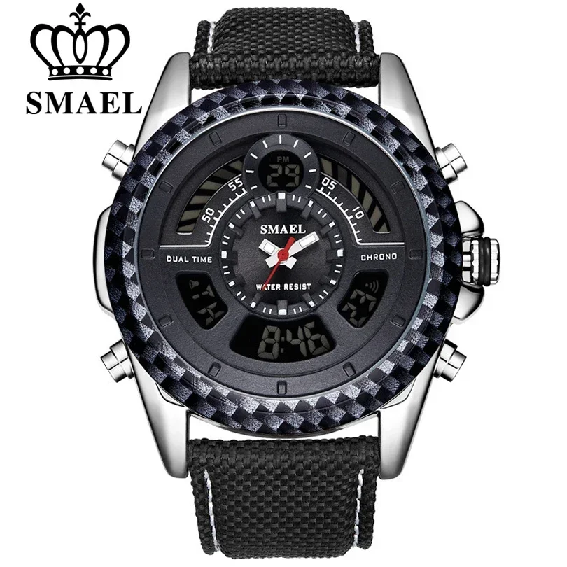 

SMAEL Men Sports Watches Mens LED Analog Digital LED Watch Male Army Military Dual Display Quartz Clock Mens Relogio Masculino