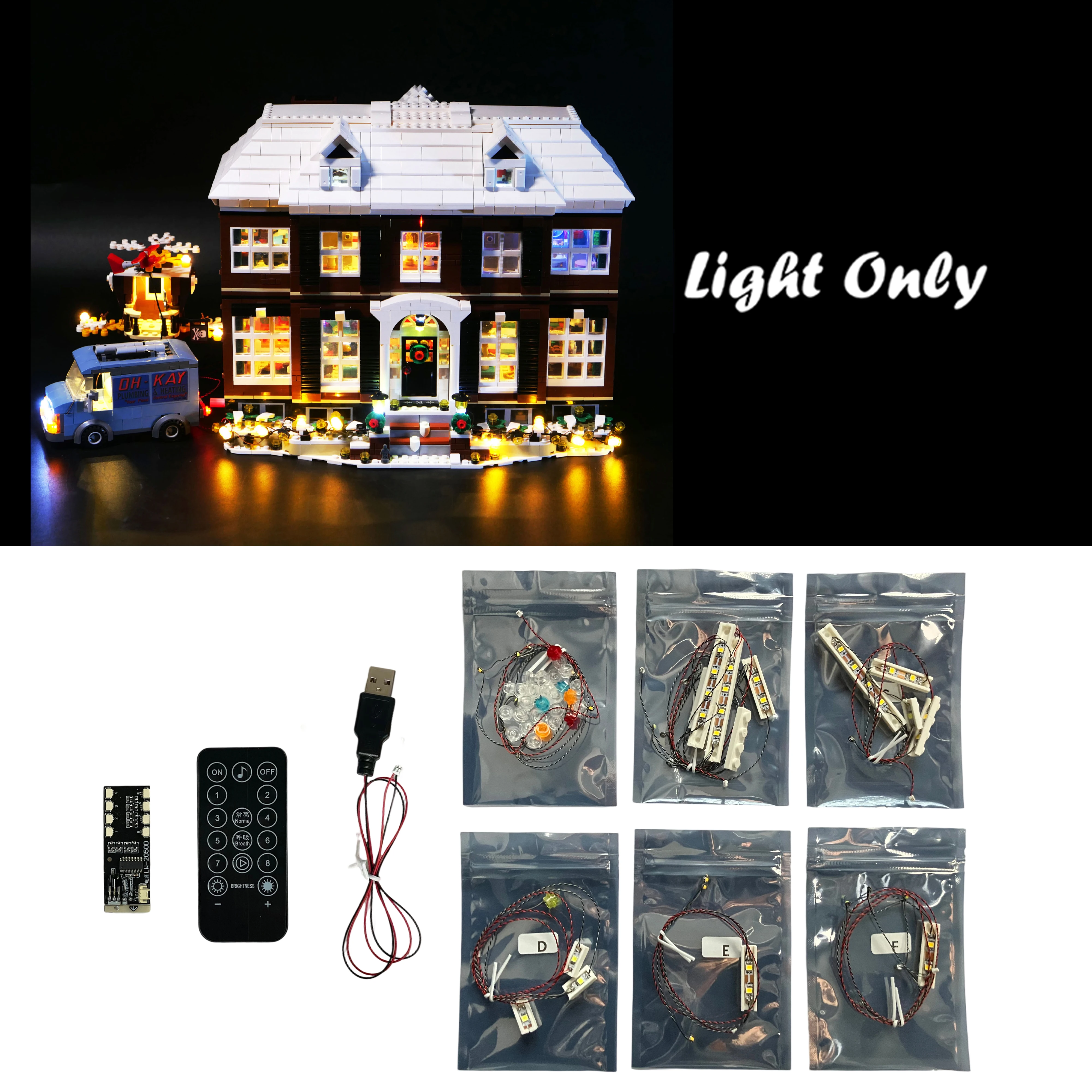 LED-verlichtingsset compatibel met 21330 Home Alone House Bouwstenen Model Afstandsbediening Lampaccessoires (alleen verlichting)